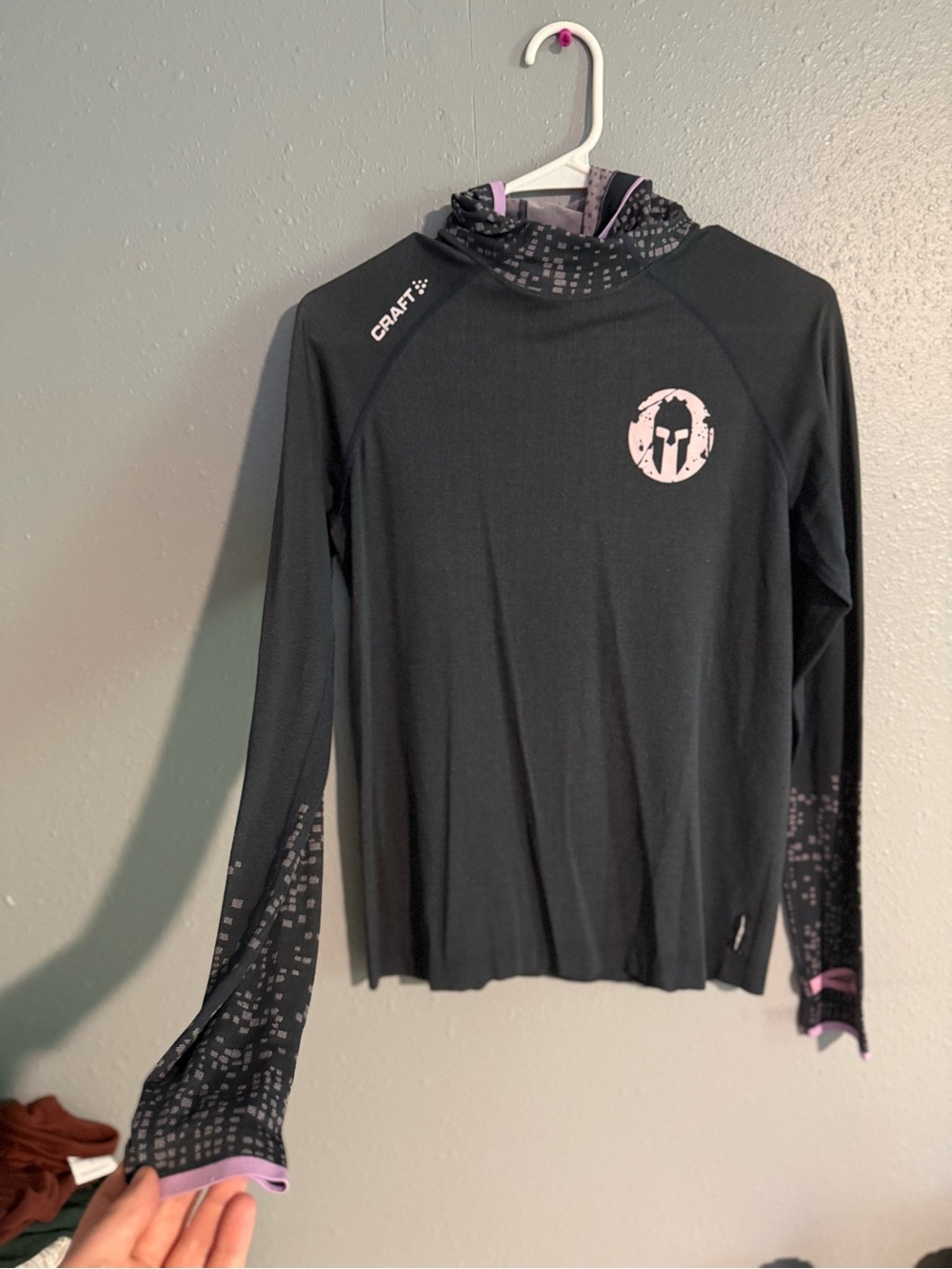 Craft Navy Blue Hoodie with Pink Spartan Emblem